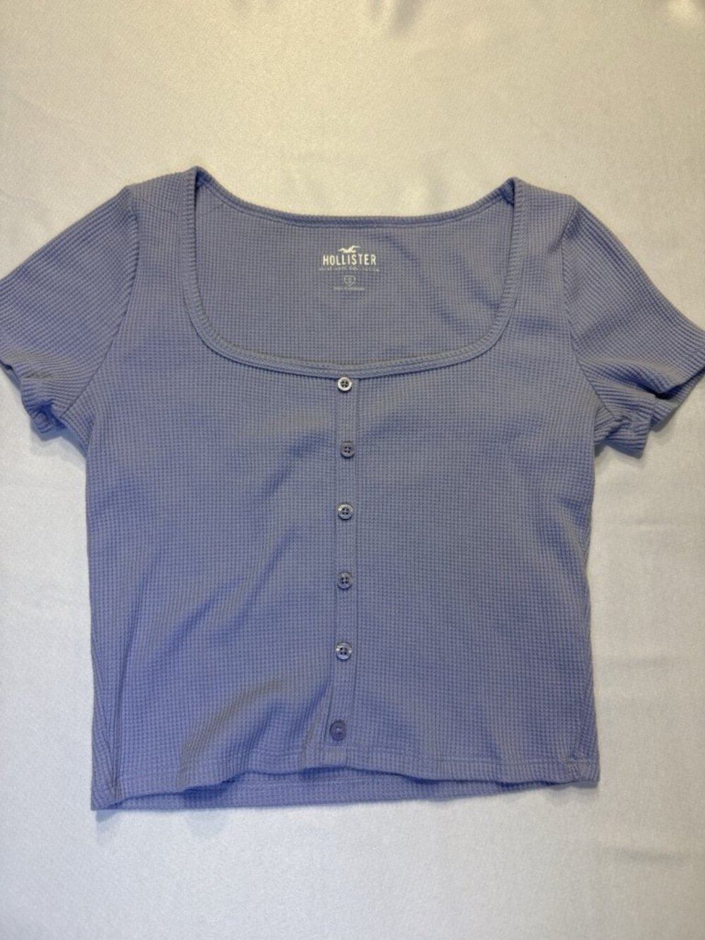 Hollister Purple Baby Tee Crop Top Button Waffle Knit Square Neck Size S